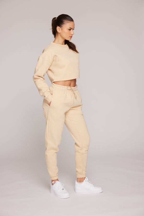 Comfort Mid Waist Oversized Jogger - Almond