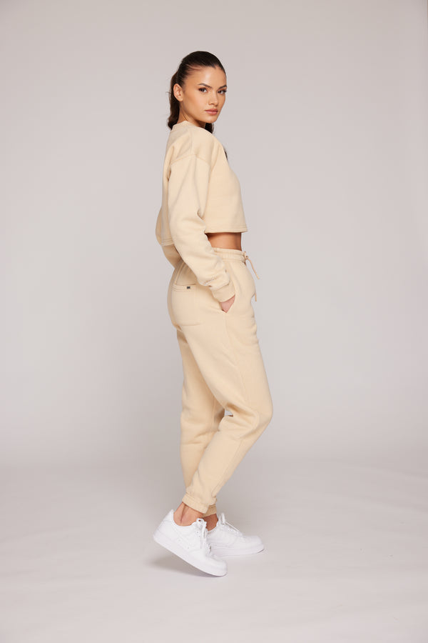 Comfort Mid Waist Oversized Jogger - Almond